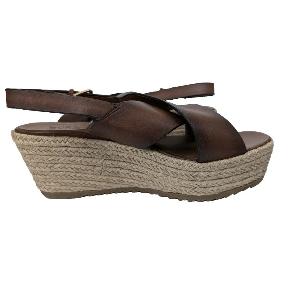 Naturalizer Oak Open Toe Slingback Espadrilles Wedge Sandals Sz 8.5 Brown